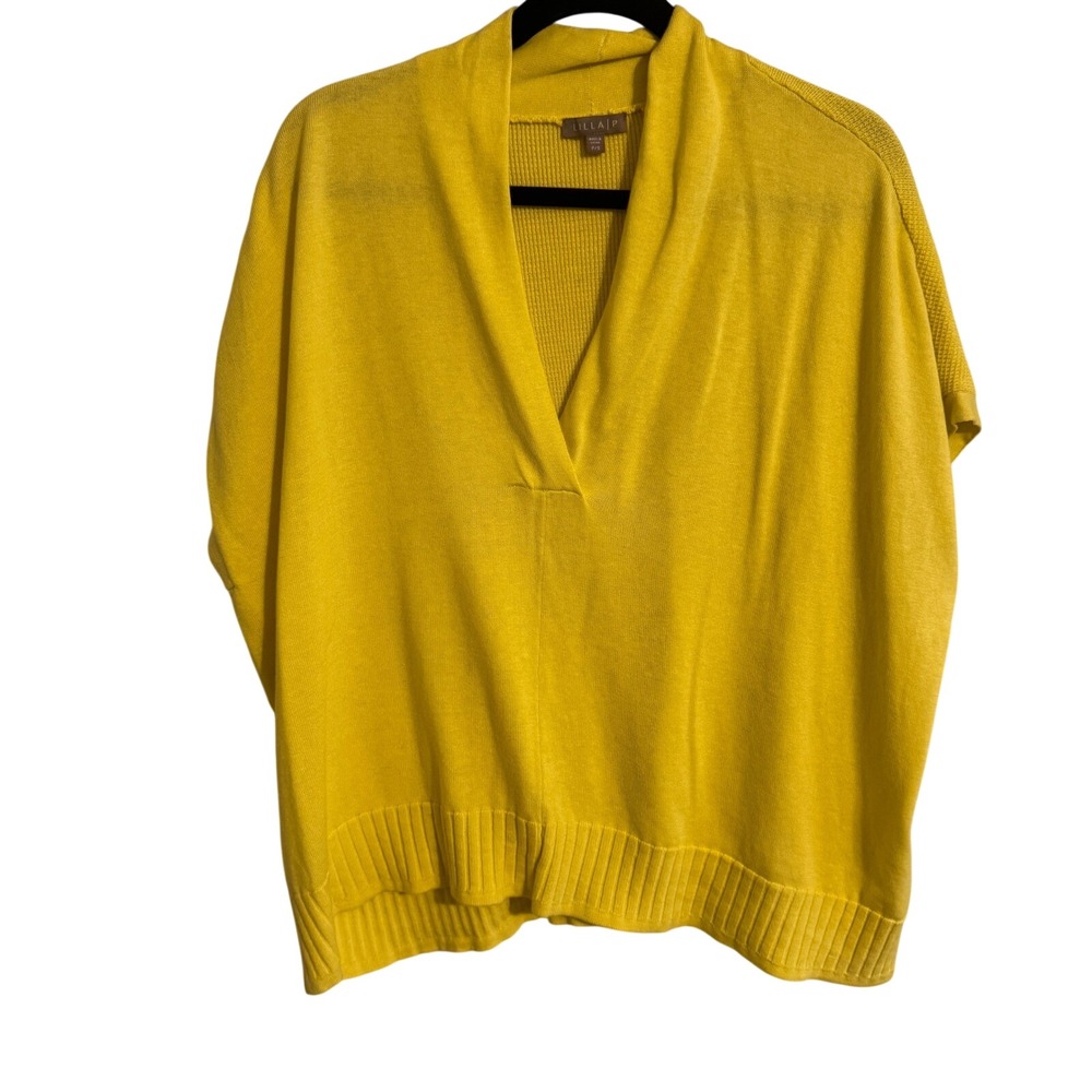 Lilla P Sweater Vest V-Neck P/S Yellow Women Short Sleeve Cotton Modal Pullover